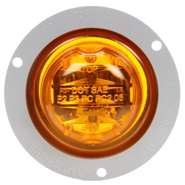 Image of 10 Series, High Profile, LED, Yellow Round, 8 Diode, M/C Light, PC, Gray Flange, 12V, Kit from Trucklite. Part number: TLT-10090Y4