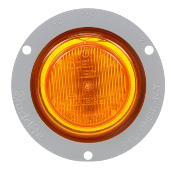 Image of 10 Series, LED, Yellow Round, 2 Diode, M/C Light, P2, Gray Flange, 12V from Trucklite. Part number: TLT-10251Y4