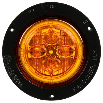 Image of 10 Series, LED, Yellow Round, 8 Diode, Low Profile, M/C Light, PC, Black Flush Mount, 12V from Trucklite. Part number: TLT-10391Y4