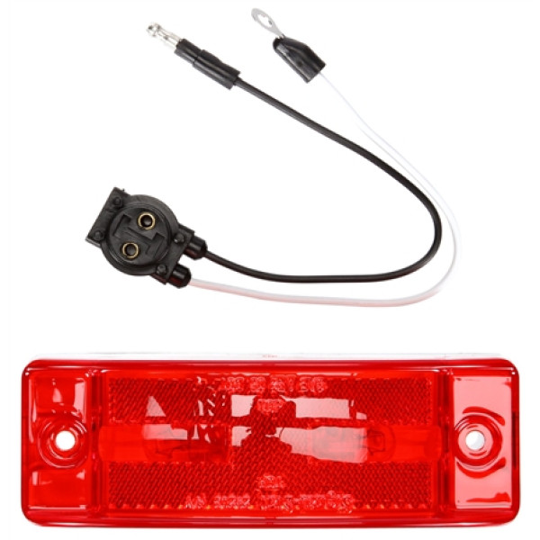 Image of 21 Series, Reflectorized, Incan., Red Rectangular, 2 Bulb, Male Pin, M/C Light, PC, 2 Screw, 12V, Kit from Trucklite. Part number: TLT-29003R4