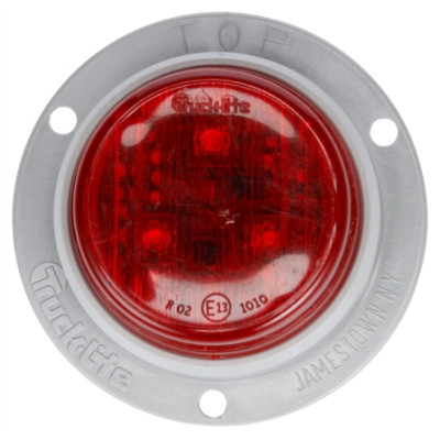 Image of 30 Series, LED, Red Round, 1 Diode, European Approved, M/C Light, ECE, Gray Flange, 12-24V from Trucklite. Part number: TLT-30262R4