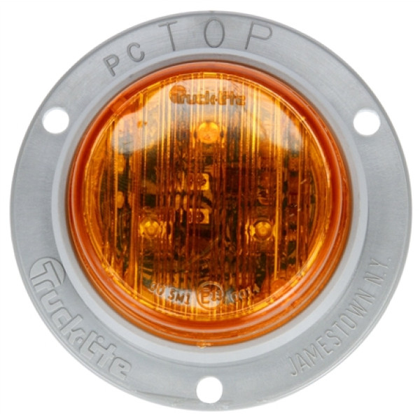 Image of 30 Series, LED, Yellow Round, 1 Diode, European Approved, M/C Light, ECE, Gray Flange, 12-24V from Trucklite. Part number: TLT-30262Y4