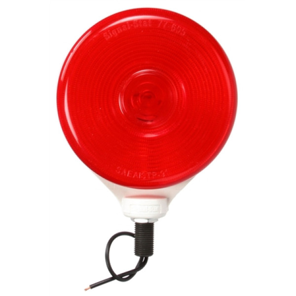 Image of Signal-Stat, Single Face, Snap on Lens, Incan., Red Round, 1 Bulb, White, 1 Wire, Pedestal Light from Signal-Stat. Part number: TLT-SS3753