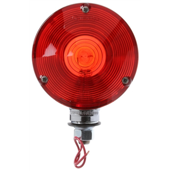 Image of Signal-Stat, Dual Face, Incan., Red/Yellow Round, 1 Bulb, Chrome, 1 Wire, Pedestal Light from Signal-Stat. Part number: TLT-SS3802-S