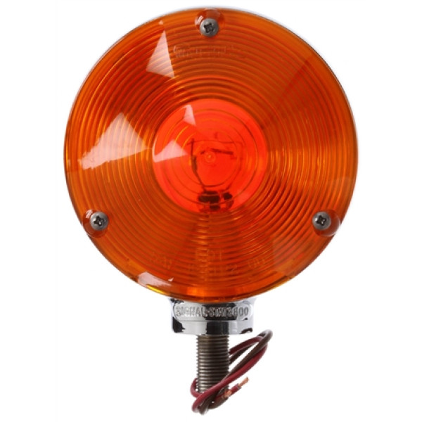 Image of Signal-Stat, Dual Face, Incan., Red/Yellow Round, 1 Bulb, Chrome, 2 Wire, Pedestal Light from Signal-Stat. Part number: TLT-SS3812-S