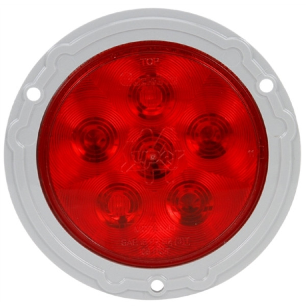 Image of Super 44, LED, Red, Round, 6 Diode, S/T/T, Gray Flange, Fit 'N Forget S.S., 12V from Trucklite. Part number: TLT-44322R4