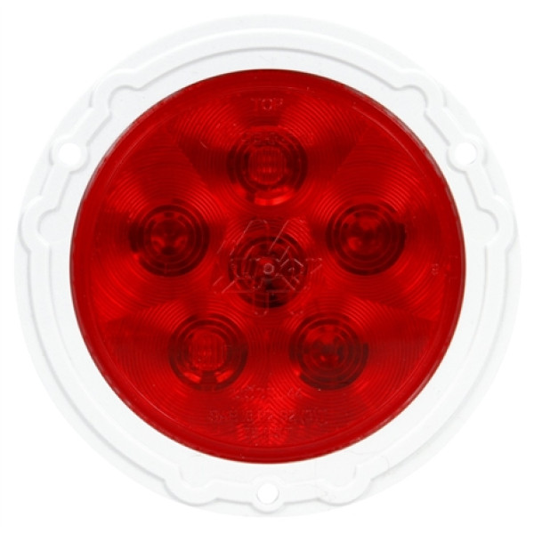 Image of Super 44, LED, Red, Round, 6 Diode, S/T/T, White Flange, Fit 'N Forget S.S., 12V from Trucklite. Part number: TLT-44328R4