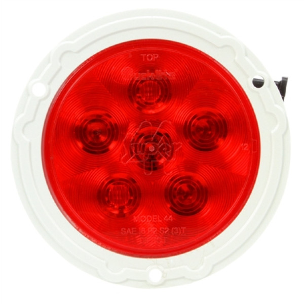 Image of Super 44, LED, Red, Round, 6 Diode, S/T/T, White Flange, Hardwired, Straight PL-3 Female, 12V from Trucklite. Part number: TLT-44357R4