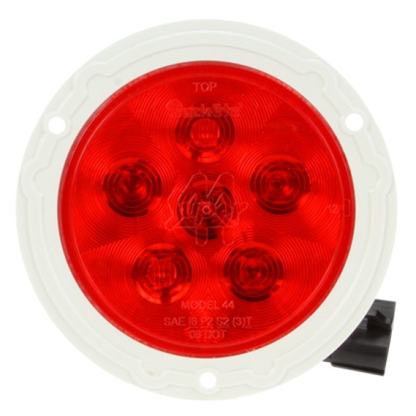 Image of Super 44, LED, Red, Round, 6 Diode, S/T/T, White Flange, Hardwired, Packard Connector, 12V from Trucklite. Part number: TLT-44360R4