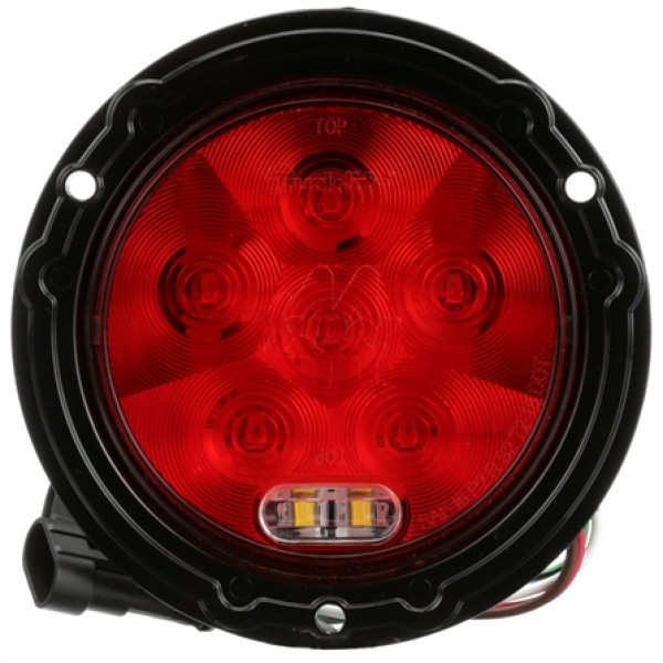 Image of Super 44 , LED, Red/Clear Round 8 Diode Stop/Turn/Tail & Back-Up, Black Flange Mount, Hardwired, Fit 'N Forget S.S., 12V from Trucklite. Part number: TLT-44550R