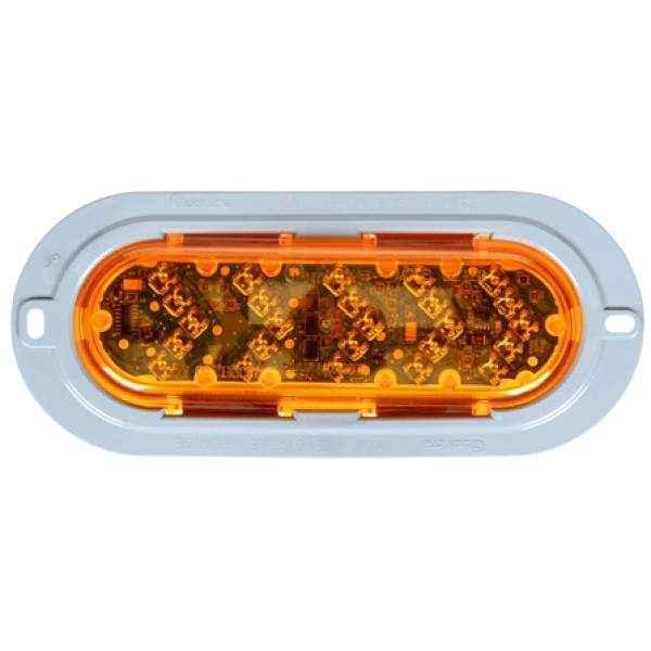 Image of 60 Series, LED, Yellow Oval, 25 Diode, Sequential Arrow, Aux. Turn Signal, Gray Flange, 12V from Trucklite. Part number: TLT-60282Y4