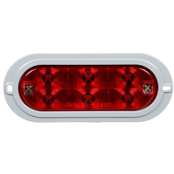 Image of 60 Series LED, Red/Clear, Oval, 8 Diode, S/T/T & Back-Up, Gray Flush, Hardwired, Fit 'N Forget S.S., 12V from Trucklite. Part number: TLT-60551R4