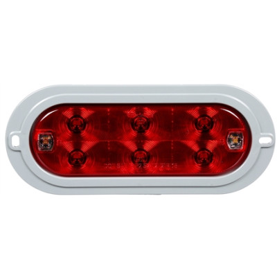 Image of 60 Series LED, Red/Clear, Oval, 8 Diode, S/T/T & Back-Up, Gray Flush, Hardwired, Fit 'N Forget S.S., 12V from Trucklite. Part number: TLT-60551R4