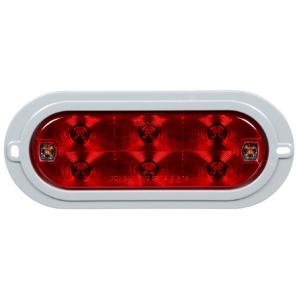 Image of 60 Series LED, Red/Clear, Oval, 8 Diode, S/T/T & Back-Up, Gray Flush, Fit 'N Forget 4 Pin S.S., No Plug, 12V from Trucklite. Part number: TLT-60553R4