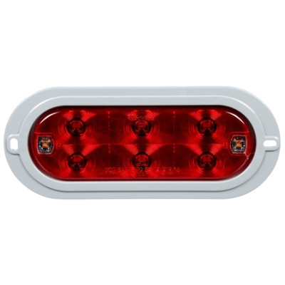 Image of 60 Series LED, Red/Clear, Oval, 8 Diode, S/T/T & Back-Up, Gray Flush, Fit 'N Forget 4 Pin S.S., No Plug, 12V from Trucklite. Part number: TLT-60553R4