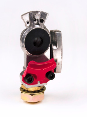 Image of Shutoff Gladhand, 3/8" Bulkhead, Red from Grote. Part number: 81-0001-SBR