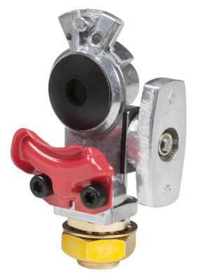 Image of Gladhand, Shut Off, 3/8" Bulkhead, Red, W/Filter from Grote. Part number: 81-0001-SBRS
