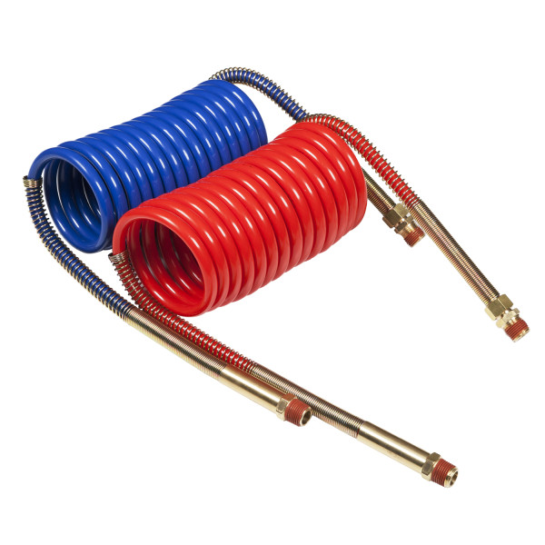 Image of 15' Air Coiled Set W/12" Leads, Brass Handle And Red/Blue Glad Hands from Grote. Part number: 81-0015-H