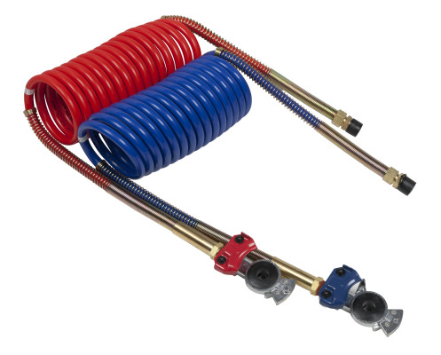 Image of 15' Air Coiled Set W/12" Leads And Brass Handle With Red/Blue Glad Hands from Grote. Part number: 81-0015-HGH