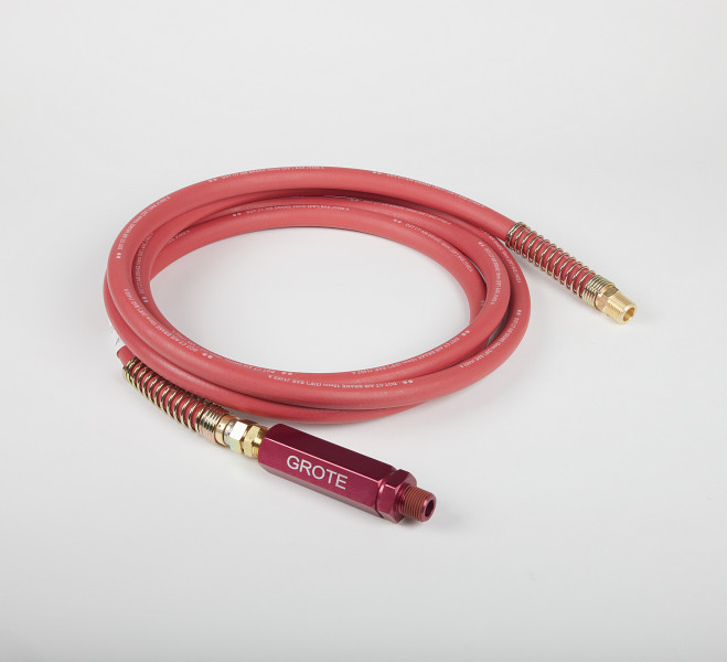 Image of 12', Red Rubber Air Hose With Red Anodized Grip from Grote. Part number: 81-0112-RGR