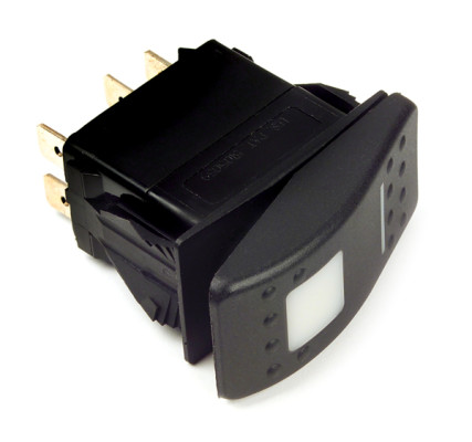Image of Rocker Switch, Sealed, 20 Amp 12V 4 Blade, Mom; On/Off, Spst,  LED Red, Pk 1 from Grote. Part number: 82-0310