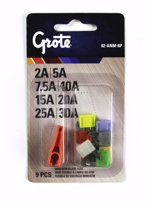 Image of Miniature Blade Fuse Assortment & Puller, 9 Pk from Grote. Part number: 82-ANM-8P