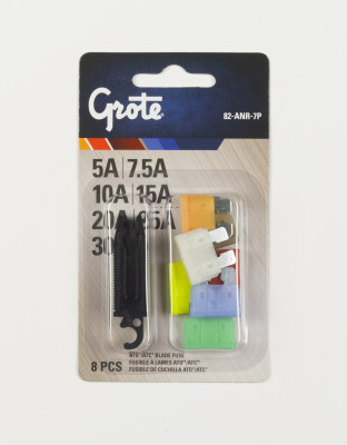 Image of Standard Blade Fuse Assortment & Puller, 8 Pk from Grote. Part number: 82-ANR-7P