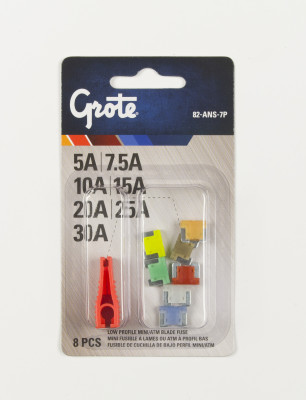 Image of Low Profile Miniature Blade Fuse Assortment & Puller, 8 Pk from Grote. Part number: 82-ANS-7P