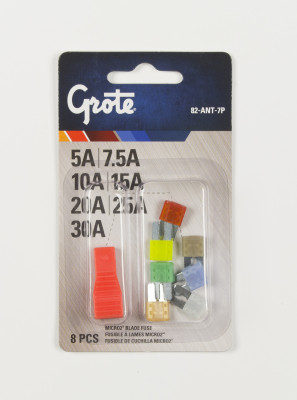 Image of Micro Blade Fuse ;  2 Blade Assortment & Puller, 8 Pk from Grote. Part number: 82-ANT-7P
