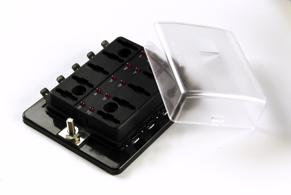 Image of LED Fuse Panel For Standard Blade Fuse, 10 Slot & Cover from Grote. Part number: 82-BLR-I-310
