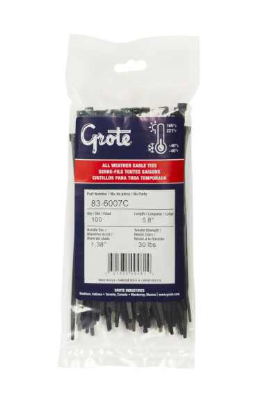 Image of Standard Tie, All Weather,Black, 5.8", 40 Lb, Pk 100 from Grote. Part number: 83-6007C