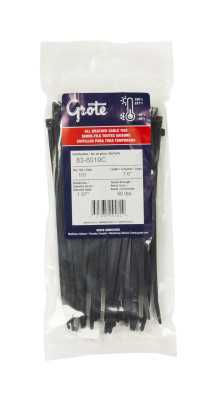 Image of Standard Tie, All Weather,  Black, 7.6", 50 Lb, Pk 100 from Grote. Part number: 83-6019C