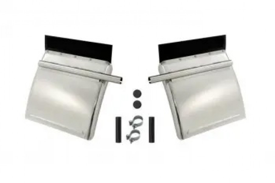 Image of FENDER, QUARTER, LOW MOUNT, STAINLESS STEEL, WITH ONE BOLT POST MOUNTS, PA TOP FLAPS, TUBE CLAMPS, ALL MOUNTING HARDWARE INCLUDED, PAIR from Betts HD. Part number: SS222PA2