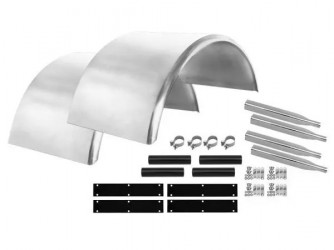 Image of KIT  FENDERS, SINGLE AXLE, SMOOTH, STAINLESS STEEL, 80", WITH TRIANGLE BRACKETS, POST MOUNTS AND CLAMPS from Betts HD. Part number: TIKT800000