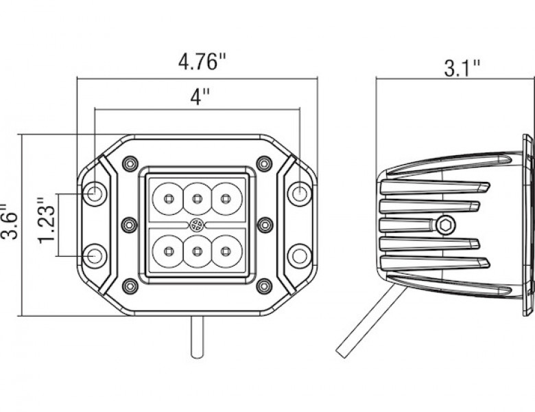 Image of 3 Inch Square LED Clear Recessed Flood Light from Buyers Products. Part number: 1492138