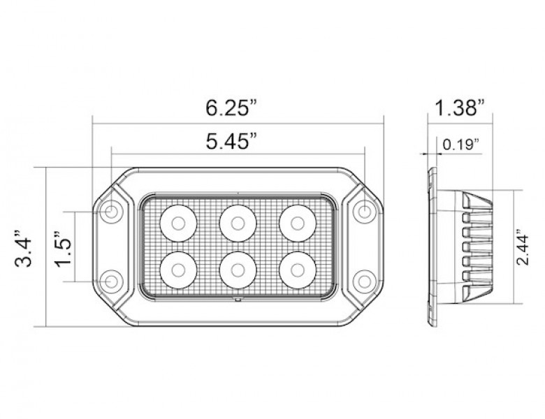 Image of 6.5 Inch by 3.5 Inch Rectangular LED Clear Flood Light from Buyers Products. Part number: 1492191