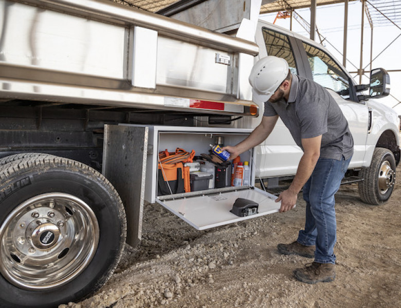 Image of 18x18x24 Inch White Steel Underbody Truck Box with Paddle Latch from Buyers Products. Part number: 1702200