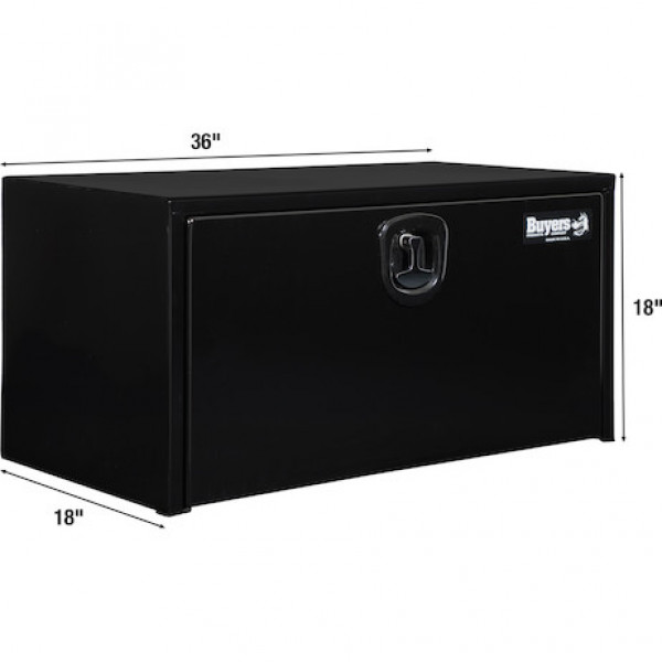 Image of 18x18x36 Inch Black Steel Underbody Truck Box with Built-In Shelf - 3-point Latch from Buyers Products. Part number: 1702306