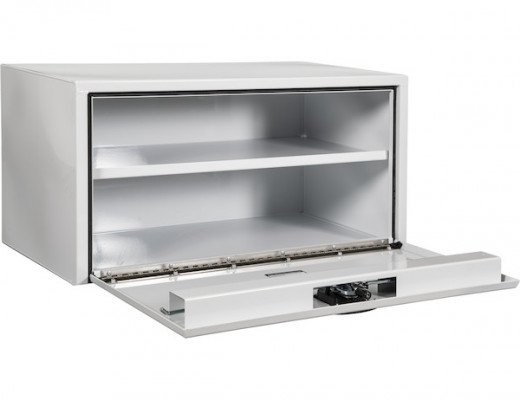 Image of 18x18x36 Inch White Steel Underbody Truck Box with Built-in Shelf - 3-Point Latch from Buyers Products. Part number: 1702406