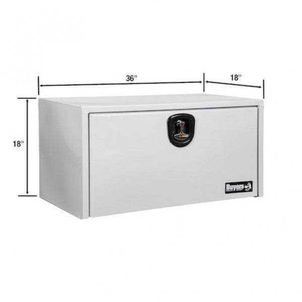 Image of 18x18x36 Inch White Steel Underbody Truck Box with Built-in Shelf - 3-Point Latch from Buyers Products. Part number: 1702406