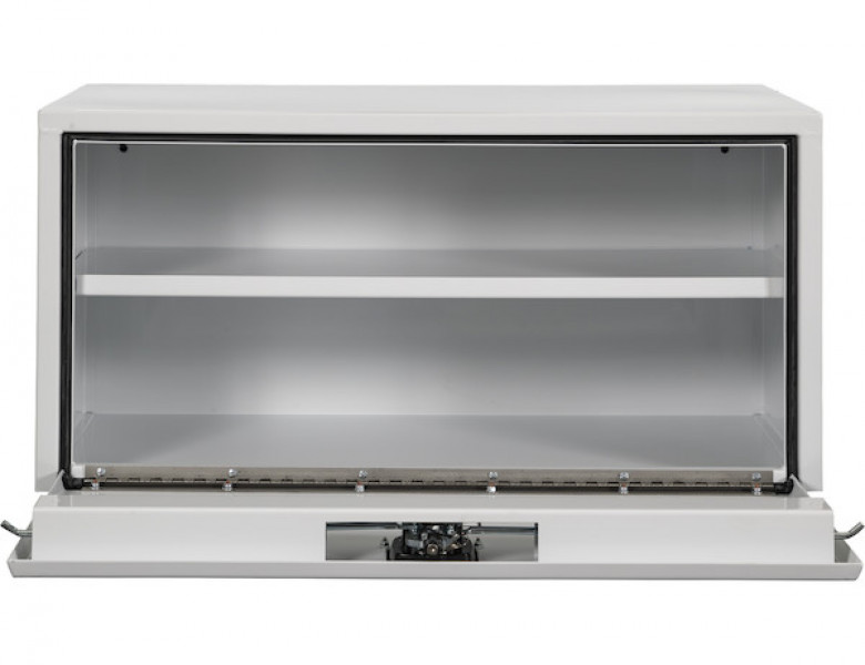 Image of 18x18x36 Inch White Steel Underbody Truck Box with Built-in Shelf - 3-Point Latch from Buyers Products. Part number: 1702406