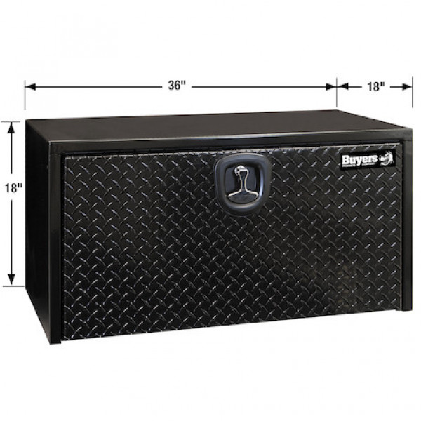 Image of 18x18x36 Inch Gloss Black Steel Underbody Truck Box With Aluminum Door from Buyers Products. Part number: 1702505