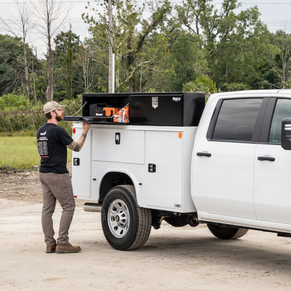 Image of 16x13x72 Inch Black Steel Topsider Truck Box from Buyers Products. Part number: 1702940