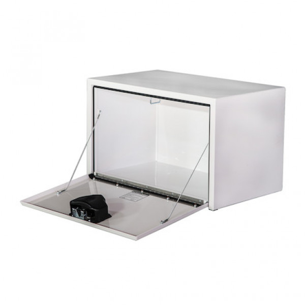 Image of 14x16x30 Inch White Steel Underbody Truck Box with Paddle Latch from Buyers Products. Part number: 1703203