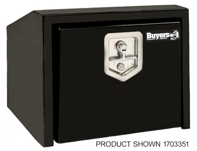 Image of 14/10.5x12x24 Inch Black Steel Underbody Truck Box With Slanted Back from Buyers Products. Part number: 1703352