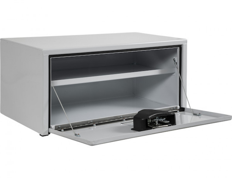 Image of 14x16x30 Inch White Steel Underbody Truck Box with Built-In Shelf from Buyers Products. Part number: 1703404