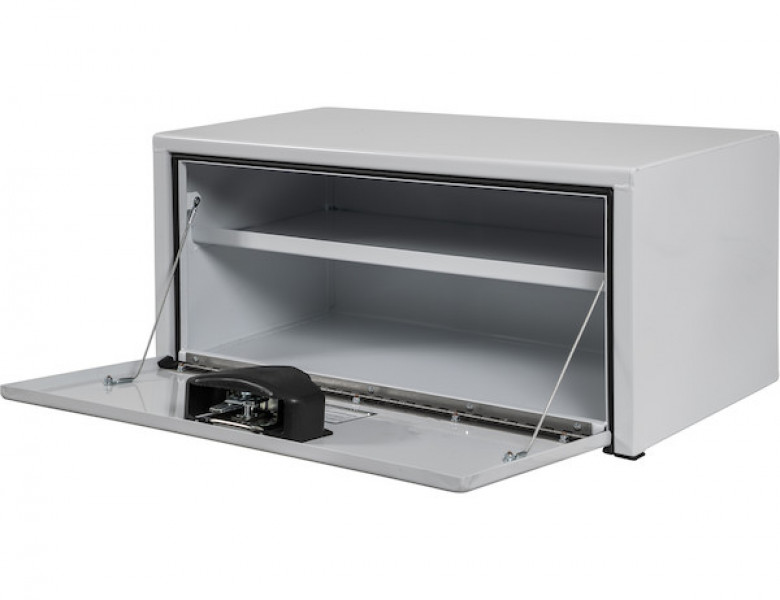 Image of 14x16x30 Inch White Steel Underbody Truck Box with Built-In Shelf from Buyers Products. Part number: 1703404