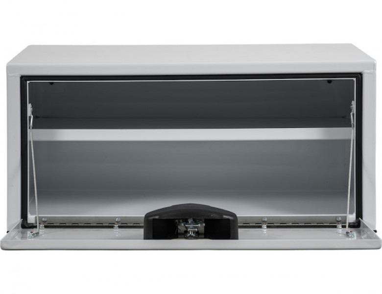 Image of 14x16x30 Inch White Steel Underbody Truck Box with Built-In Shelf from Buyers Products. Part number: 1703404