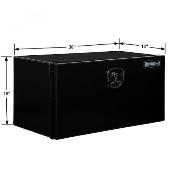 Image of 18x18x36 Inch Pro Series Black Smooth Aluminum Underbody Truck Box with Barn Door - Double Barn Door, 3-point Compression Latch from Buyers Products. Part number: 1705905