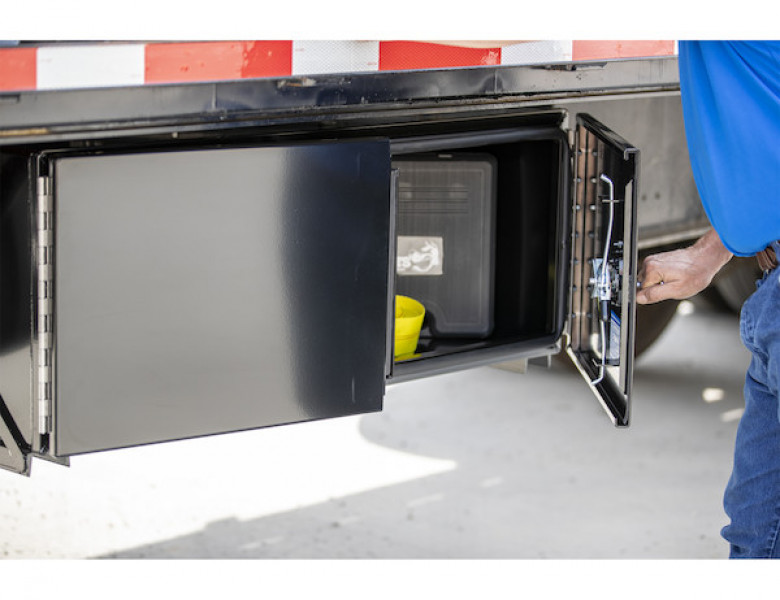 Image of 18x18x36 Inch Pro Series Black Smooth Aluminum Underbody Truck Box with Barn Door - Double Barn Door, 3-point Compression Latch from Buyers Products. Part number: 1705905